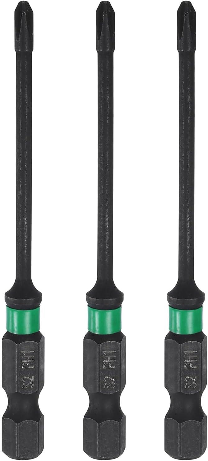 HARFINGTON 3pcs #1 Impact Phillips Screwdriver Bit PH1 1/4" Hex Shank 3" (75mm) Long 0.1" Rod Magnetic Cross Head Drill Bits S2 Steel Industrial Screw Driver for Impact Power Drivers