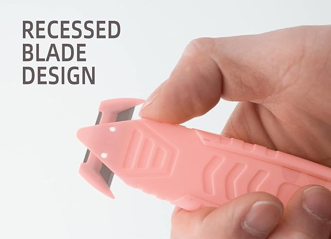 100 Pcs Safety Box Cutter T TOVIA Knife of Double-sided Recessed Concealed Blade for Household, Warehouse, Workshop - Pink