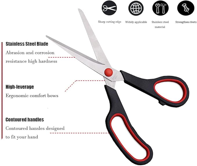 Scissors, Multipurpose office Scissors,8.5 Inch Ultra Sharp Shears, Comfort-Grip Handles Household scissors竊똕turdy Sharp Craft Supplies - Pack of 5, Right/Left Hande