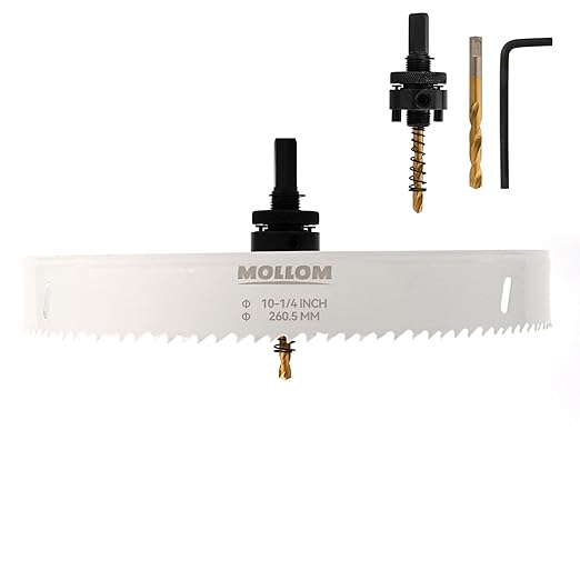 Mollom (260.5mm | 10-1/4") HSS M42 with 8% Cobalt BI-Metal Hole Saw with 2 Pilot Drill Bits & Arbor Smooth Cutting for PVC,Drywall,Wood,Plastic,Gypsum Board,Rubber