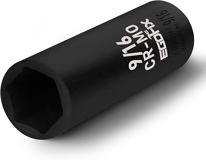 3/8" Drive Deep Impact Socket, 9/16 Inch SAE Socket, CR-MO 6 Point for Easy Removal of Axle Nut