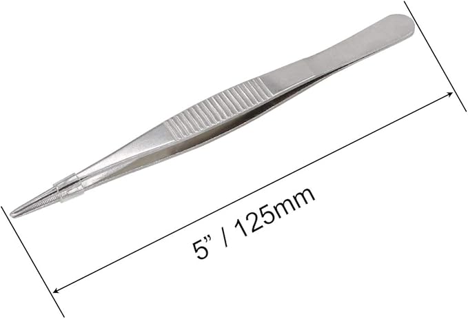 5 Inch Stainless Steel Tweezers with Straight Serrated Tip Multipurpose Forceps for Craft Repairing 2 Pack