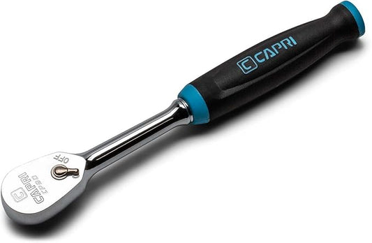 Capri Tools 1/4 in. Drive Fine 90-Tooth Ratchet, Ergonomic Soft Grip, 6.5 in. Long