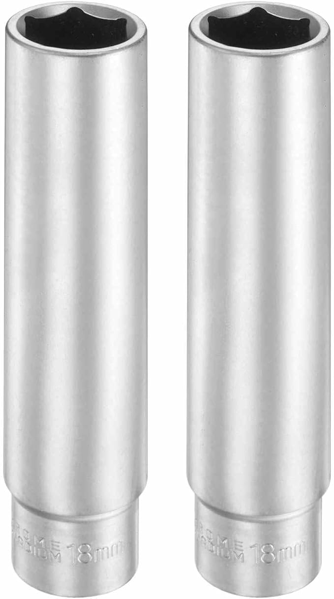 HARFINGTON 2pcs 6 Points Deep Socket 3/8" Drive 18mm Deep Metric CR-V Steel Polished Nickel Plating Flip Sleeve 120mm / 4.7" Extra Long Socket Tool for Home Auto Nuts Bolts Repair