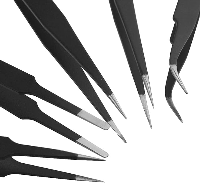 10PCS Precision Tweezers Set Anti-Static Industrial Tweezers Set Stainless Steel Tweezers Kit for Electronics Lab Jewelry and Craft Making（Black）