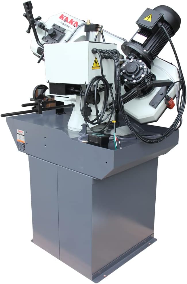 KAKA INDUSTRIAL Mitering Band Saw 10 inch x 6.1 inch Cutting | BS-106G 3-Phase Ready,60° Hydraulic Swivel Head, Auto Shut-Off Safety, Coolant Pro System | 1.5HP for Steel and Beams
