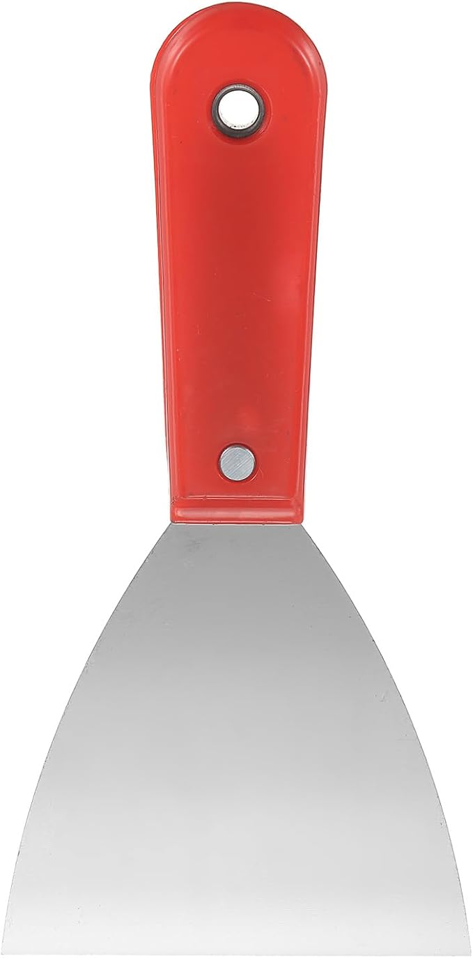 HARFINGTON Putty Knife 4" Width Carbon Steel Blade Metal Putty Scraper, Flexible Plaster Spatula for Drywall Repair and Spackling, Red