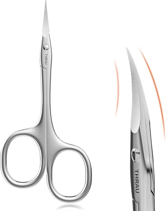 THRAU Right-Handed Cuticle Scissors ??Surgical Grade Stainless Steel with Sharp Curved Tip for Cuticles, Nails, Eyebrows, Eyelashes, Nose Hair & Beard ??Ideal for Manicure & Precise Grooming