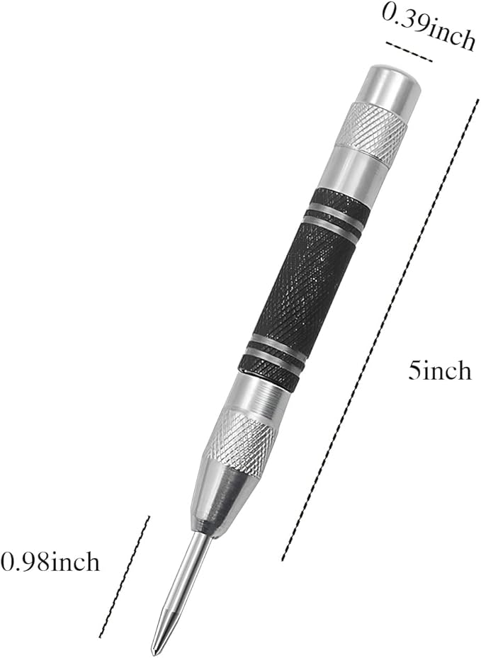 Automatic silver-Black Center Punch, 5 inches, Suitable for Glass, Wood, Plastic, Various Metals竊똕pring Impact Center Marker Tool,2PCS