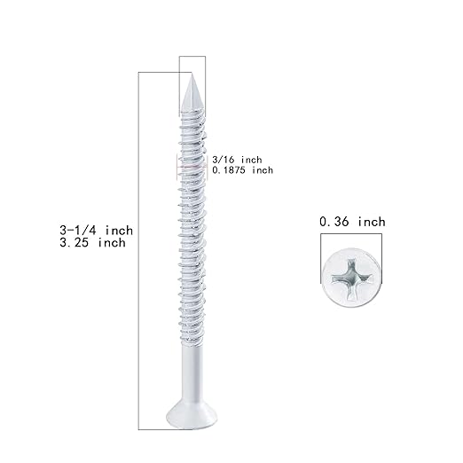 WenSilon(30 PCS) 3/16" x3-1/4 White Concrete Screw Anchor White Flat Head for Anchoring to Masonry, Block or Brick Stucco