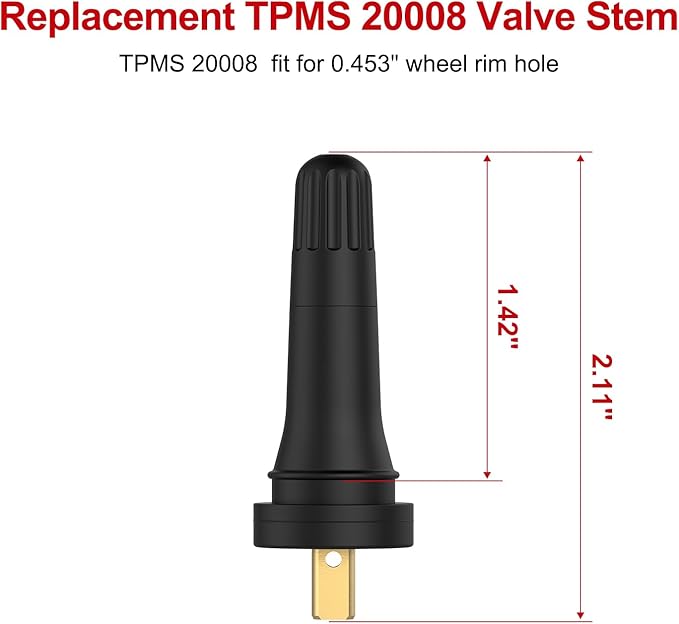 SUNSOUL TPMS 20008 Replacement Tire Pressure Sensor Rubber Valve Stems for 0.453 inch 11.5mm Rim Holes on Standard Vehicle Tires, Pack of 5 Sets TPMS Valve Stems