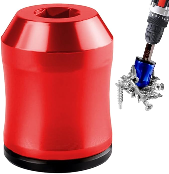 Screwdriver Head Magnetic Ring Set, Zinc Alloy Magnetizer with Hexagonal Design, Strong Magnetic Screw Holder for Furniture Assembly, Vehicle Repair, Handcrafting Projects (Red)