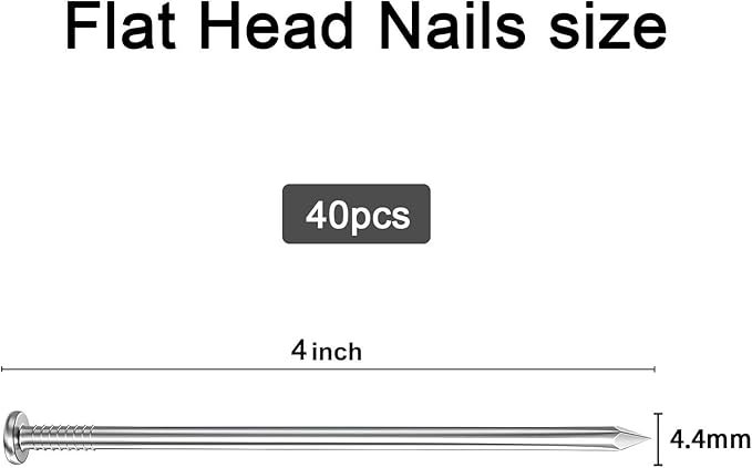 40PCS Galvanized Steel Hardware Nails with Storage Box, 4Inch Flat Head Nails for Hanging Pictures and Woodworking, Picture Hanging Nails, Long Nails, Wall Nails, Wood Nails, Finishing Nails