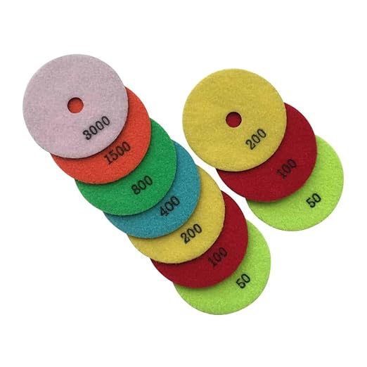 5" Dry Stone Polishing Pads Set (2x50, 2x100, 2x200, 400, 800, 1500, 3000 Grit) - for Granite, Marble, Concrete Countertops