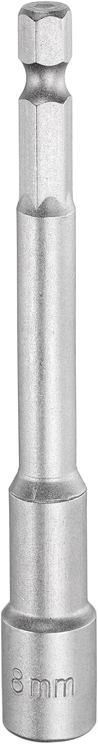 HARFINGTON Nut Driver Drill Bit 8mm Metric Socket 1/4" Hex Shank 3.94" (100mm) Long Magnetic 6-Point Sockets Quick Change CR-V Steel Bolt Setters for Power Drill Drivers