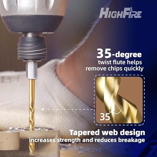 HIGHFIRE1/16 Hex Shank Drill Bits, High Speed Steel Titanium Drill Bit Set for Steel, Quick Change Small Drill Bits for Metal (Pack of 12 Identical Pcs)