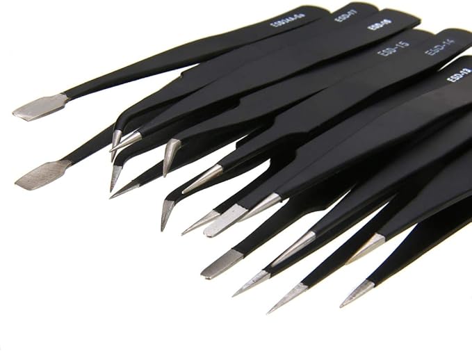 Precision Tweezer Set - FEITA Professional ESD Stainless Steel Anti static Tweezers Kit for Electronic, craft, Jewelry, Watchmakers, Hobby (Black 9 Pcs)
