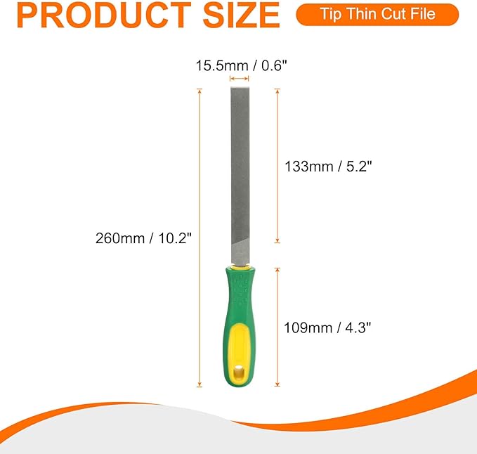 HARFINGTON 3pcs Flat Cut File 6" Double Cut Teeth High Carbon Steel Hand Rasp File with Plastic Handle for Metal Wood Deburring Removing
