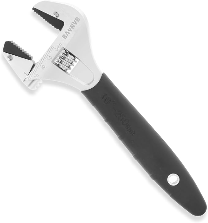 BAUNVB 10 inch Adjustable Wrench with Serrated Self-tightening Jaw, 30mm Wide Jaw Opening Wrench for Plumbing, Automotive, Industrial