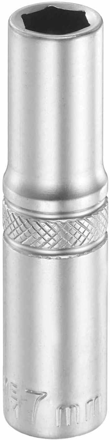 HARFINGTON 6 Points Deep Socket 1/4" Drive 7mm Deep Metric CR-V Steel Polished Nickel Plating Flip Sleeve 50mm / 2" Extra Long Socket Tool for Home Auto Nuts Bolts Repair