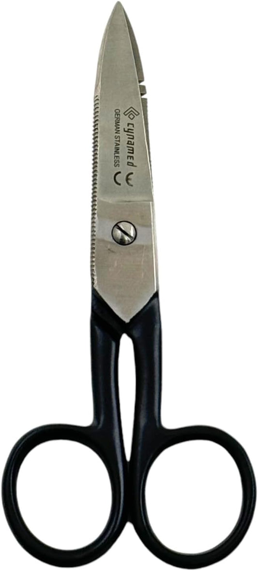 Electrical Wire Cutting and Stripping Scissors 5.25" Length | Electrician Electrical Repair Scissors | German Stainless Steel (1 Each - Black)