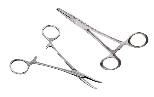 SURGICAL ONLINE 2-Piece Curved & Straight 3.5" Hemostat Set - Stainless Steel Locking Tweezer Clamps - Ideal Hemostats for Nurses, Fishing Forceps, Crafts and Hobby