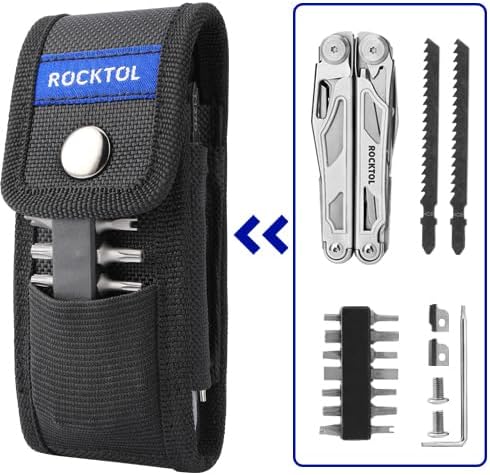 ROCKTOL Multitool, 29-in-1 Multitool Pliers with Replaceable Wire Cutters and Saw, Heavy-duty Stainless Steel Multi-tool Set and Nylon Sheath for Camping Survival multi tool for Man