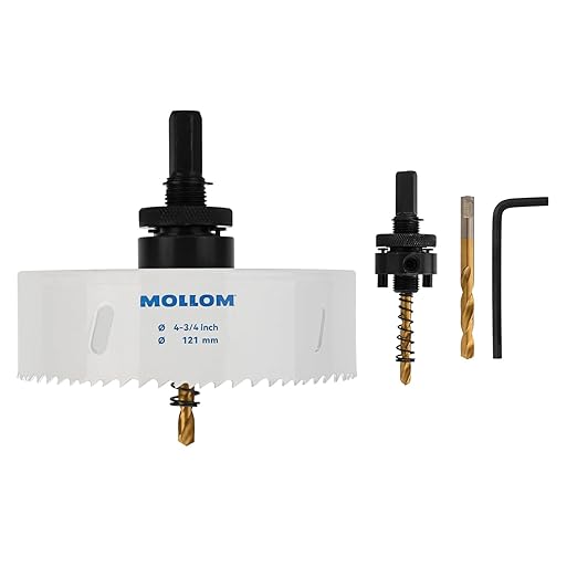 Mollom (121mm | 4-3/4") HSS M42 with 8% Cobalt BI-Metal Hole Saw with 2 Pilot Drill Bits & Arbor Smooth Cutting for PVC,Drywall,Wood,Plastic,Gypsum Board,Rubber