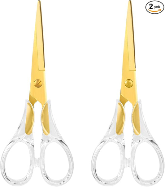 Honagu Acrylic Scissors 2-Pack 6.5", Multipurpose Stainless Steel, Sharp, Safe,Paper and Fabric Scissors for Office, Home, School, Sewing and Crafting (Gold)