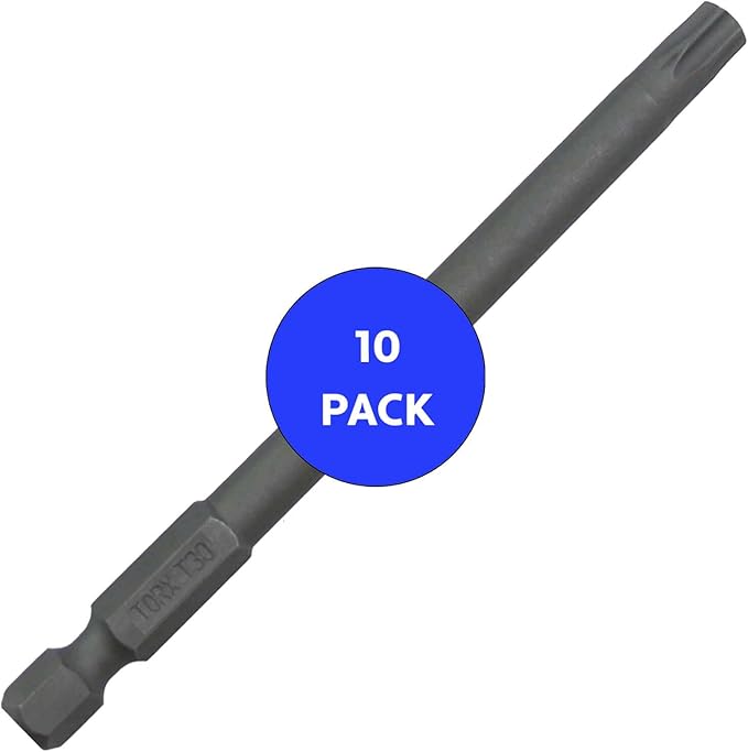 T30 x 3-1/2" Color-Coded Torx/Star Driver Bit with Quick-Change Shank - Precision Fit for T-30 Screws and Fasteners, 10-Pack