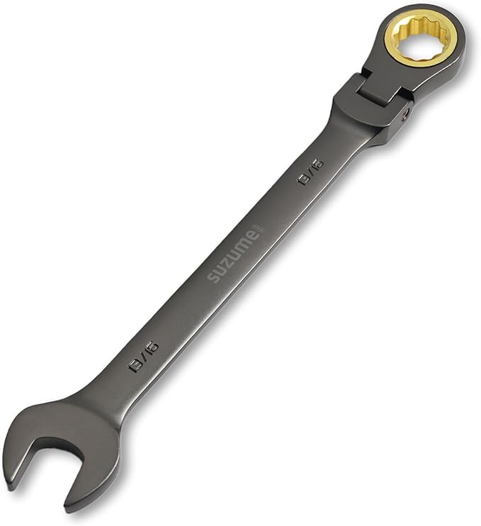 SUZUME 13/16??Flex Head Ratcheting Wrench SAE 72 Teeth Cr-V Steel with 180째 Flexible Head 15K+ Cycle Locked Gears Black Nickel Coating