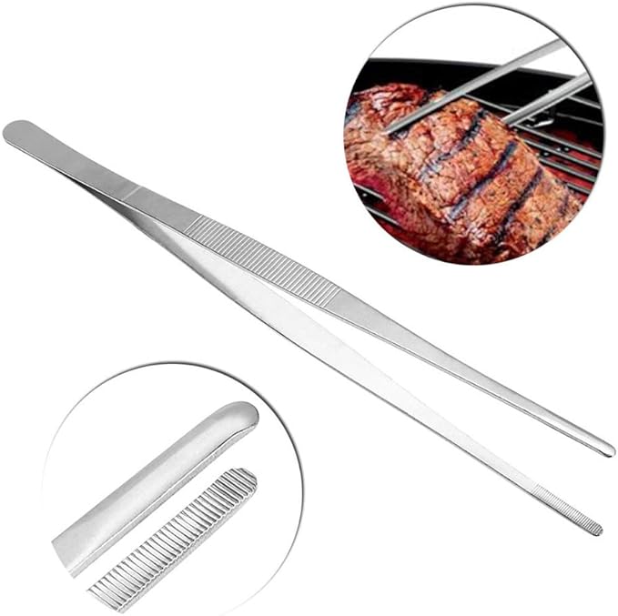 Gutsdoor Kitchen Tweezers Stainless Steel Tongs with Precision Serrated Tips for Cooking and Medical (12 Inch Straight)