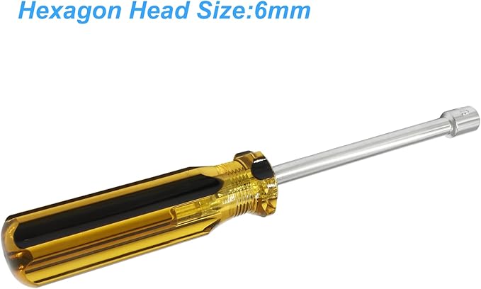 Biaungdo 6mm Socket Wrench Screwdriver, Hex Socket Wrench High-Carbon Steel Hexagon Nut Driver Non-Magnetic Tip Hex Nut Screwdriver Hand Tool for Repairs(Plastic Handle)