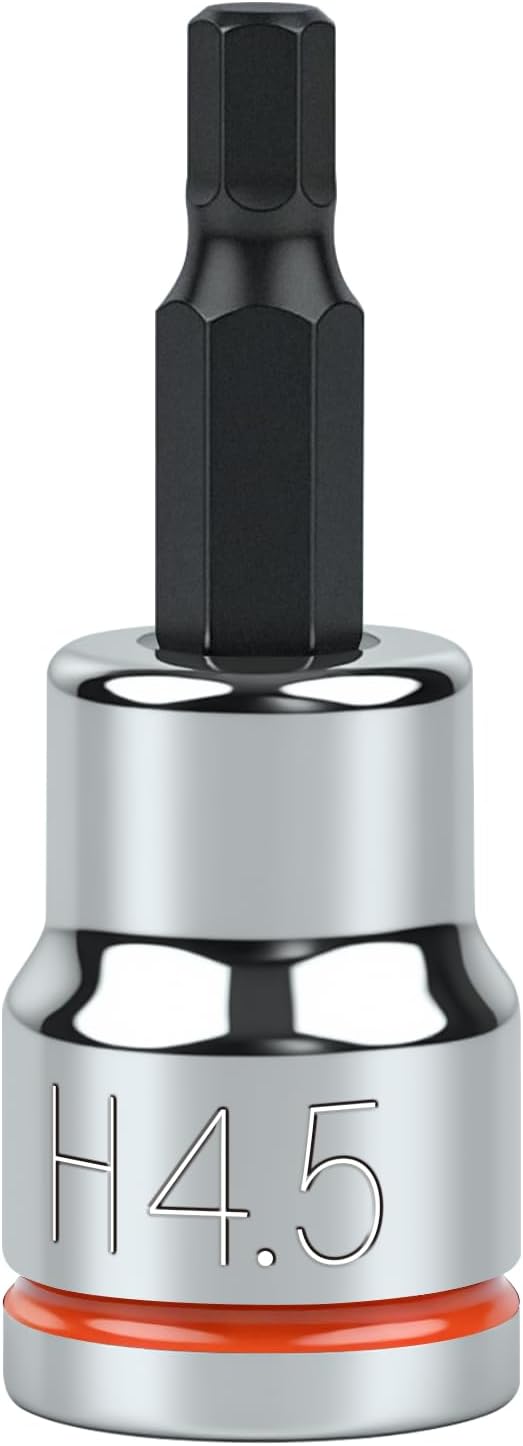 3/8 Inch Drive Hex Bit Socket, H4.5, Full Polished, Premium CR-V & S2 Alloy Steel Head Made for Auto/Mechanical