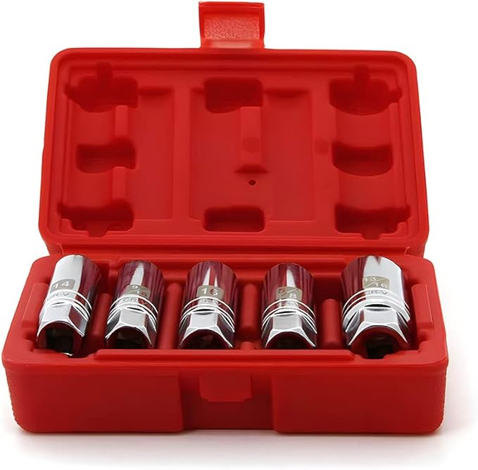 5PCS Magnetic Spark Plug Socket Set Includes 14mm 16mm Thin Wall Socket and 9/16-inch 5/8-inch and 13/16-inch Sockets 3/8-inch Drive Magnet Retains Spark Plugs