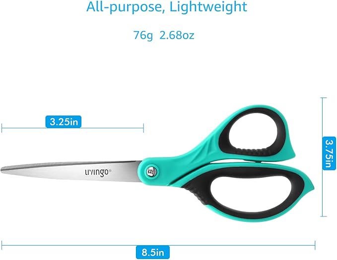 LIVINGO Scissors All Purpose Heavy Duty - 3 Pack 8.5??Blue Sharp Shears for Office Home and School Crafting Sewing Cutting Paper Fabric