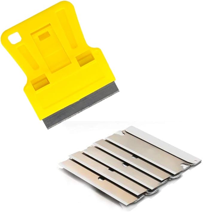 1.5 inch High Visibility Mini Razor Blade Scraper Glass Scraper Paint Window Scraper With 5 Metal Scraper Razor Blades 5 Dual Plastic Double Edge Razor Blades Removing Decal Stickers Old Glue