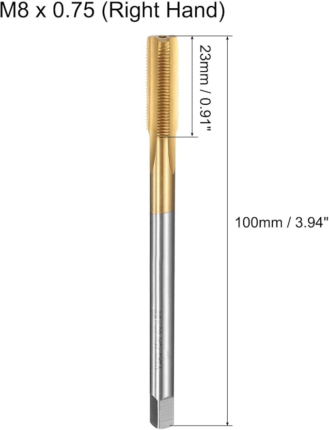 uxcell Metric Thread Tap M8 x 0.75 H2 100mm Straight Flute Screw Thread Milling Machine Taps Threading Tapping Repair Tool