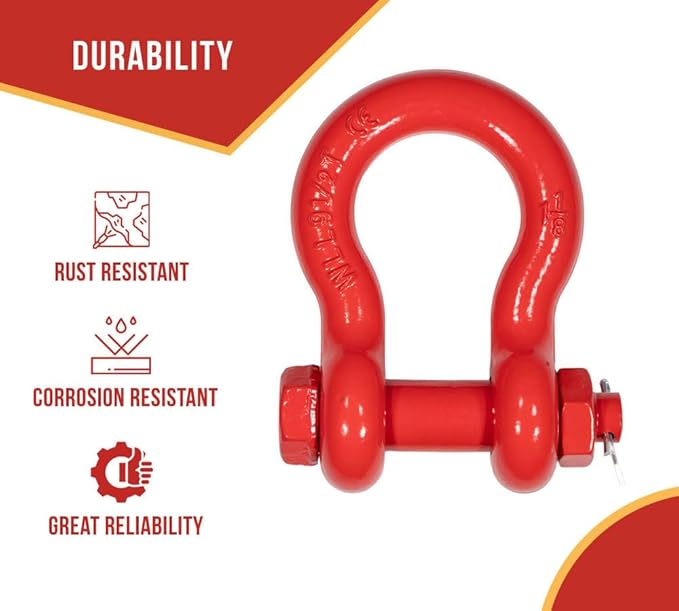 Mytee Products 10 Pack 1-1/8" Anchor Shackle Forged Carbon Steel w/Safety Screw Pin Load Limit 19,000 lbs, Double Rust Protection Heavy Duty D Ring Bolt Type Shackle for Towing, Rigging