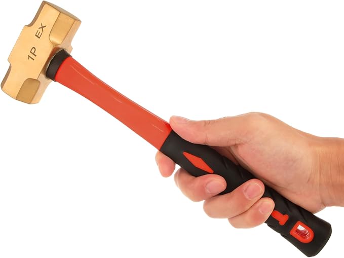 QTLCOHD 1 lb Brass Hammer, Fiberglass Sledge Hammer with Handle, Non-Sparking, Die-Forge, 11"