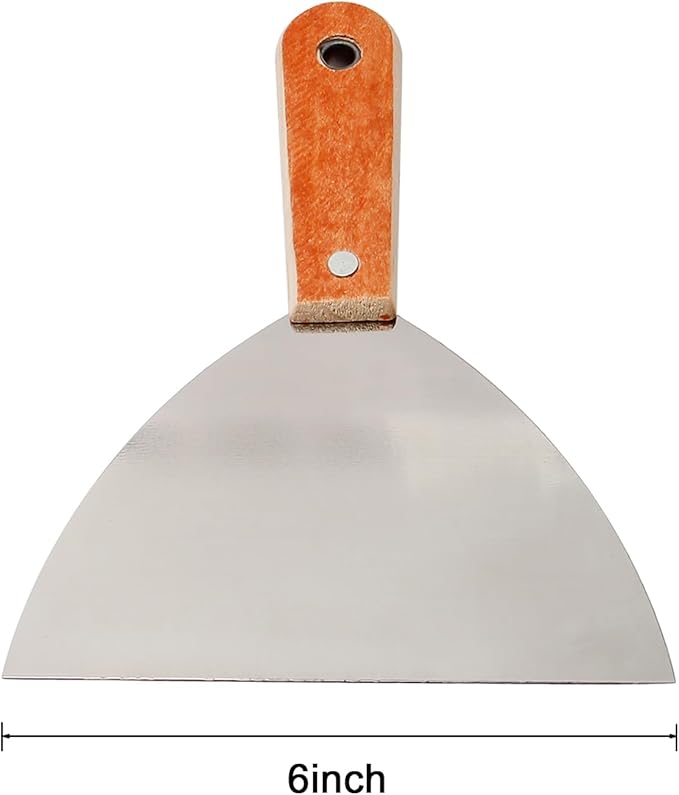Utoolmart 2Pcs Putty Knife, 6 Inch Carbon steel Stiff Putty Knives, Spackle Knife, Paint Scraper, Scraper Tool with Wooden Handle for Taping Paint Wall Floor Tile