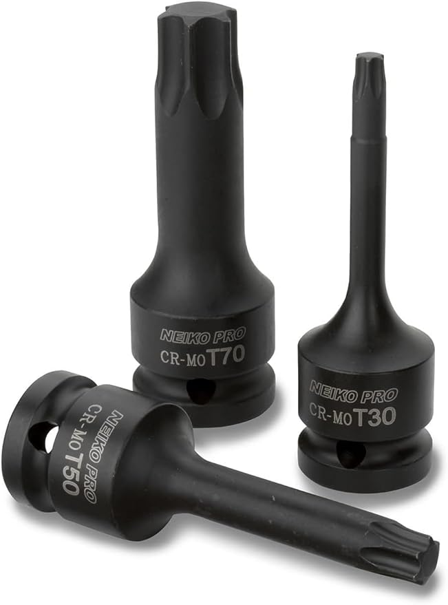 NEIKO 01138B 1/2??Drive Torx Star Driver Bit Socket Set | 8 Piece | T30 to T70 | 3??Length | Cr-Mo Impact Grade