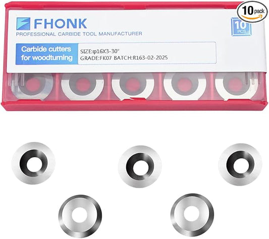 16mm Round Carbide Inserts Blades for Woodworking, Tungsten Carbide Cutters Knives for Ci0 Woodturning, Wood Finisher Hollower Lathe Tools, 10 pcs (R-?16x3.0-30째)