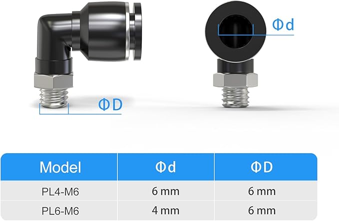 TAILONZ PNEUMATIC Male Elbow 4mm Tube OD x M6 Thread 90 Push to Connect Fittings PL4-M6 (Pack of 2)