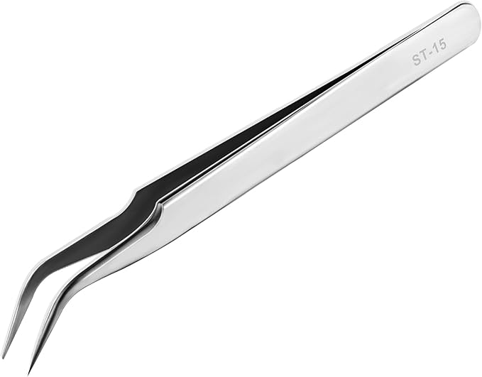 Ainiv Precision Tweezers, Stainless Universal Bent Tip Tweezers, Sewing Machine Tweezers, Non-Magnetic Industrial Tweezers, for Craft, Electronics, Soldering, Medical and Experimental Work, Jewelry