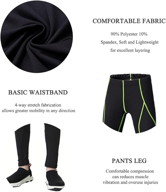 LANBAOSI Youth Boys Compression Leggings Athletic Pants Base Layer Football Workout Tight