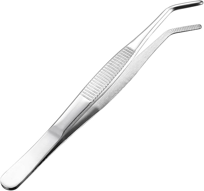uxcell Stainless Steel Tweezers with Curved Serrated Tip, 6.3-Inch Length