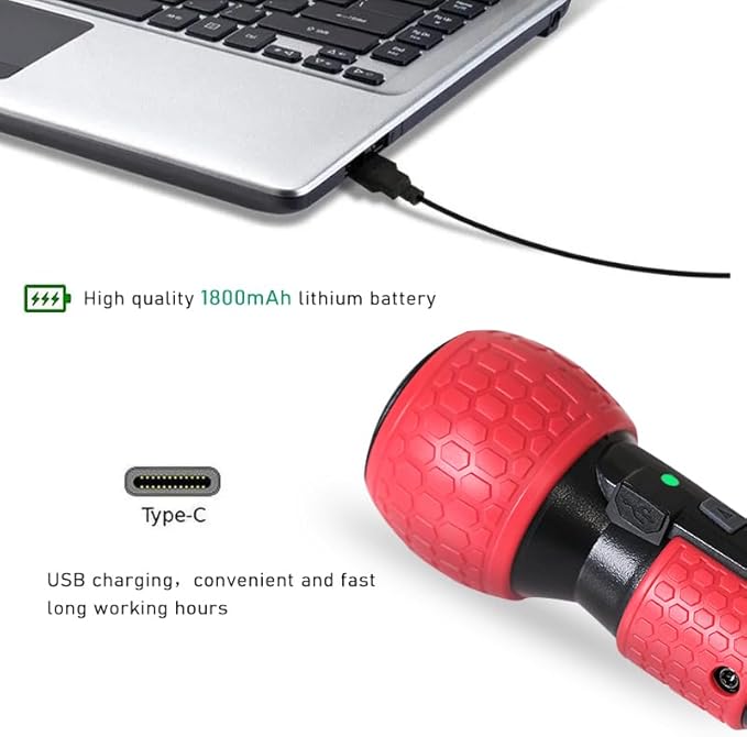 3.6V Cordless Electric Screwdriver Rechargeable portable Mini Rotary Home Gadget竊똀utomatic Manual all in one with LED Light and USB-C Charging Cable RED
