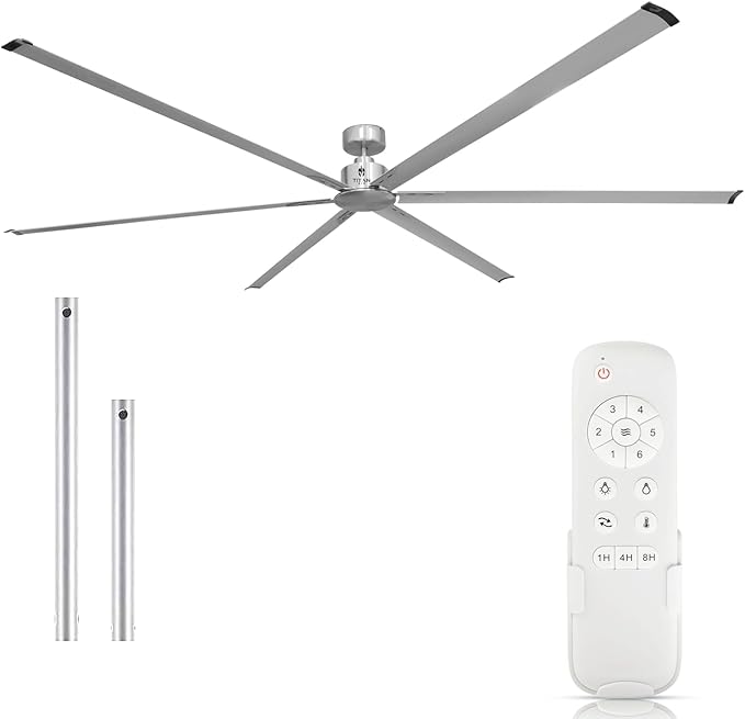 120-Inch Industrial Ceiling Fan 10ft HVLS Industrial Fan - 20,000 CFM Extra Large Ceiling Fan With Remote for Warehouses, Gyms, Large Commercial Spaces - BLDC Motor 6 -Year Warranty (Silver)