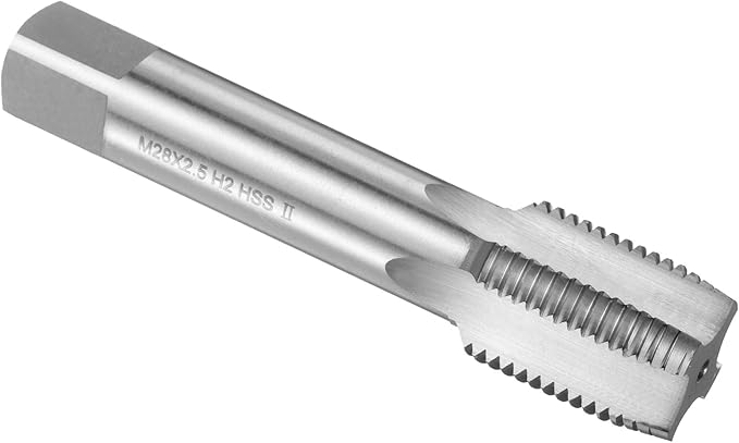 uxcell Hand Plug Tap M28 x 2.5 H2 Metric Thread Plug Style Taps Straight Flute Screw Tapping Threading Tool High Speed Steel HSS6542
